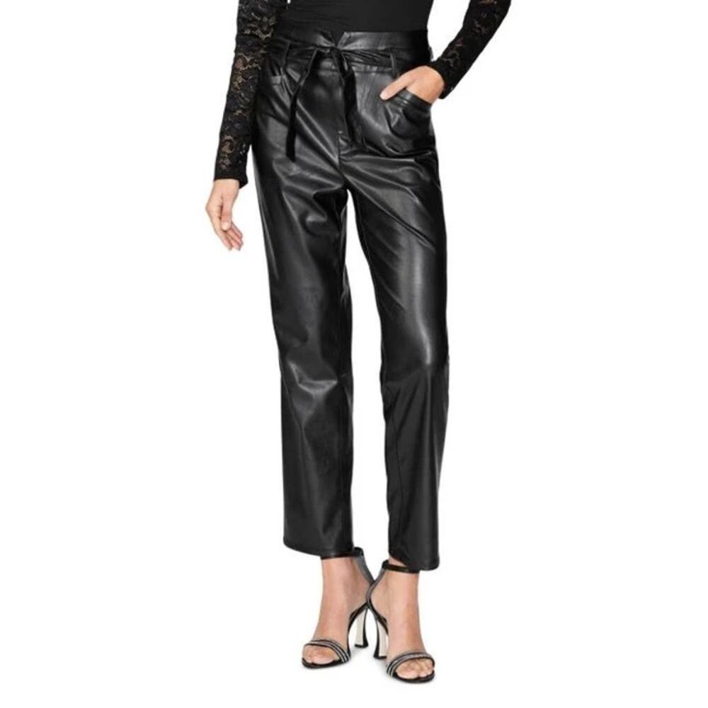 PAIGE Kina Faux Leather Pants 12 Black High Rise Straight Leg NWT